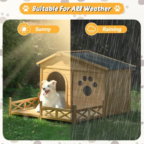 Outdoor Wooden Dog House with Porch & Asphalt Roof 48" Medium - ShoreCo.Shop