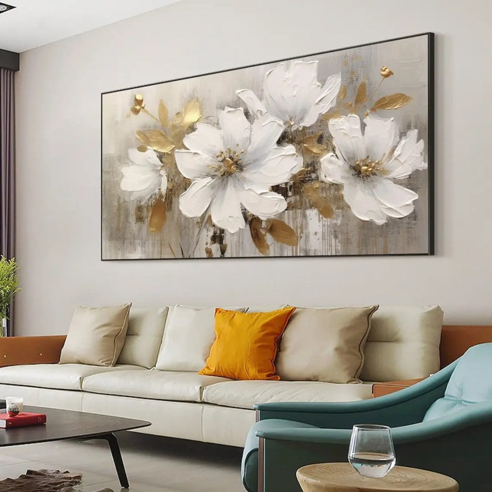 Abstract Flower Oil Painting On Canvas Large Wall Art Minimalist Floral Art Handmade Painting White Modern Home Decor For Living Room    Home Decor Supply | Online Retail | ShoreShopper.com