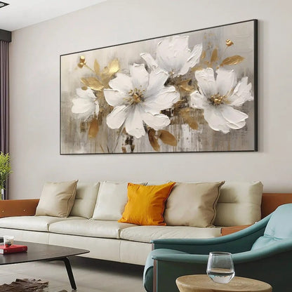 Abstract Flower Oil Painting On Canvas Large Wall Art Minimalist Floral Art Handmade Painting White Modern Home Decor For Living Room    Home Decor Supply | Online Retail | ShoreShopper.com