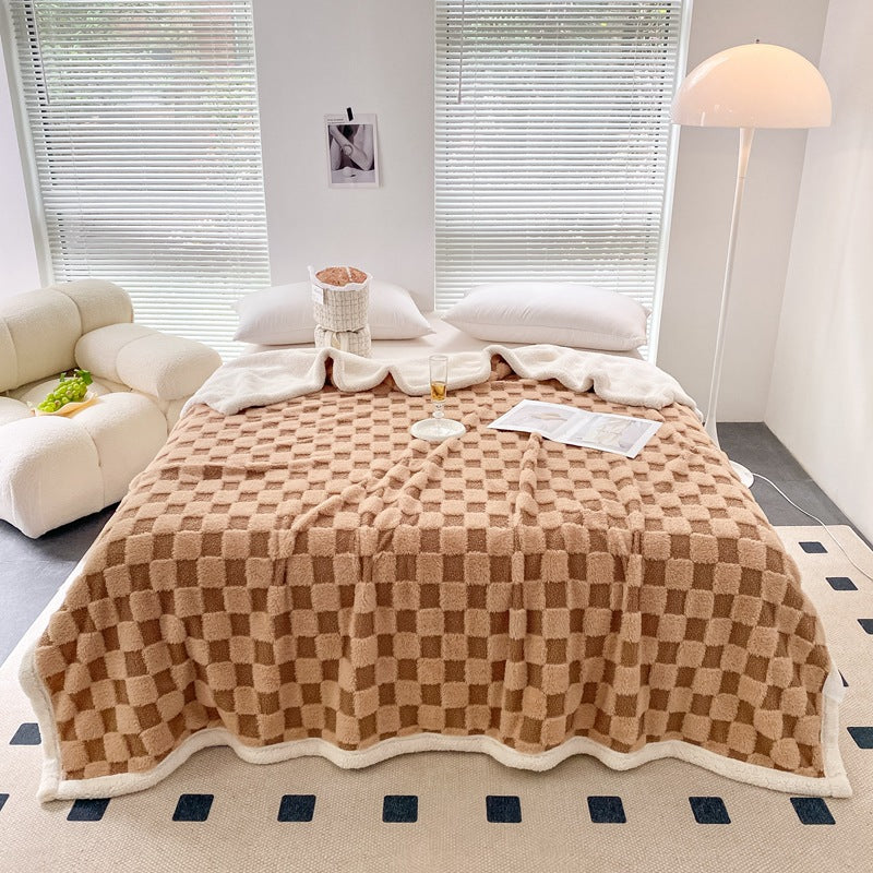 Autumn And Winter Lamb Plush Blanket Quilt Set Checkerboard    Home Decor Supply | Online Retail | ShoreShopper.com