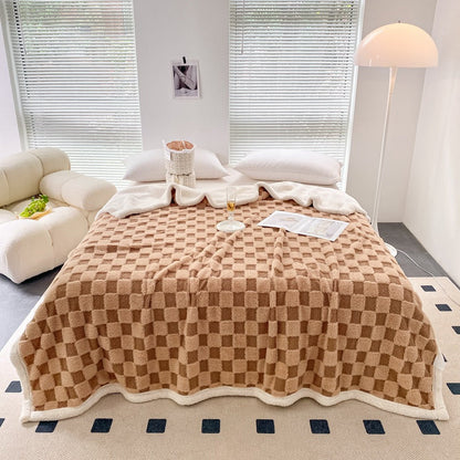 Autumn And Winter Lamb Plush Blanket Quilt Set Checkerboard    Home Decor Supply | Online Retail | ShoreShopper.com