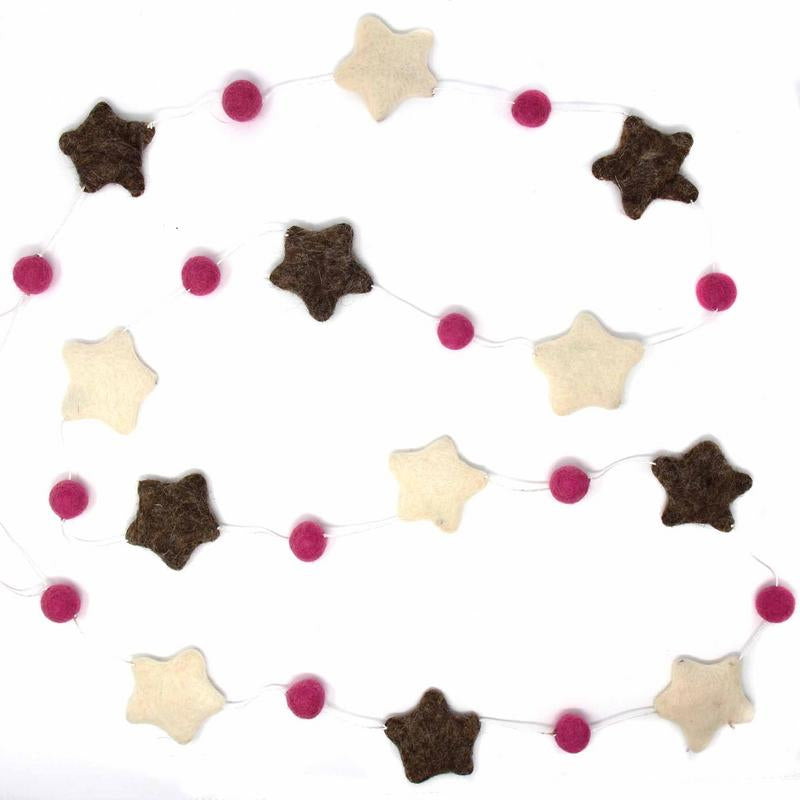Hand Crafted Felt from Nepal: Stars Garland, Grey/Pink    Home Decor Supply | Online Retail | ShoreShopper.com