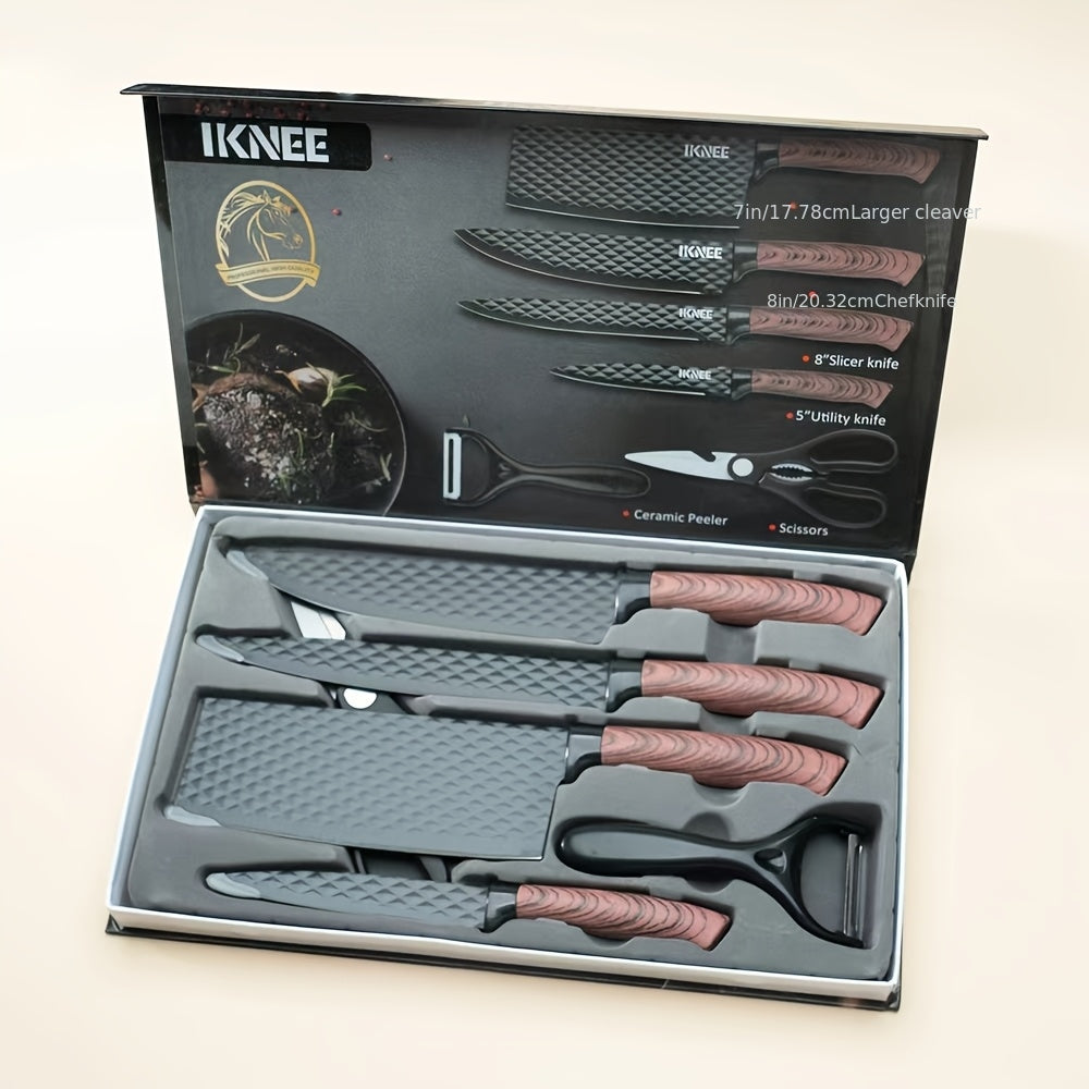 Professional 6pcs Kitchen Knife Set - Chef's Knife, Slicing Knife, Scraper, and Scissors - High Carbon Stainless Steel with Ultra-Sharp Blades, Non-Stick Ergonomic Wooden Handles - Ideal for Home, Travel, and Gift Box Set    Home Decor Supply | Online Retail | ShoreShopper.com