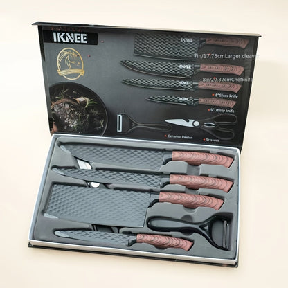 Professional 6pcs Kitchen Knife Set - Chef's Knife, Slicing Knife, Scraper, and Scissors - High Carbon Stainless Steel with Ultra-Sharp Blades, Non-Stick Ergonomic Wooden Handles - Ideal for Home, Travel, and Gift Box Set    Home Decor Supply | Online Retail | ShoreShopper.com