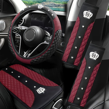 PU Leather Car Steering Wheel Cover Set, Carbon Fiber Pattern, Shoulder Pads, Leather Armrest, 4 pcs, for Comfortable Driving    Home Decor Supply | Online Retail | ShoreShopper.com