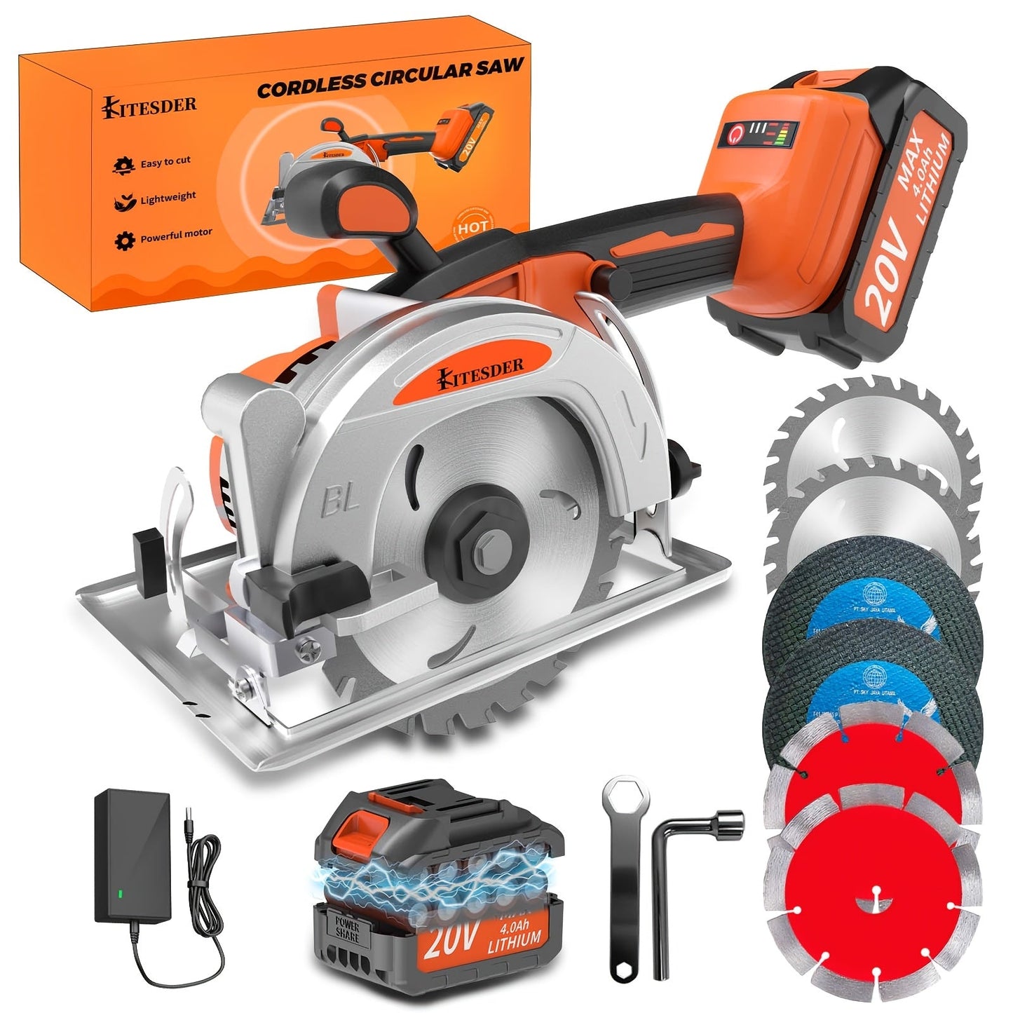 5-inch Brushless Circular Saw Kit - 20V Dual Smart Batteries And Battery Charger, Comes with 6 Saw Blades, Two Adjustable 45° Cutting Depths, Up to 6900 RPM - Ideal for Woodworking And Garden Projects.Christmas Gift, Shipped    Home Decor Supply | Online Retail | ShoreShopper.com