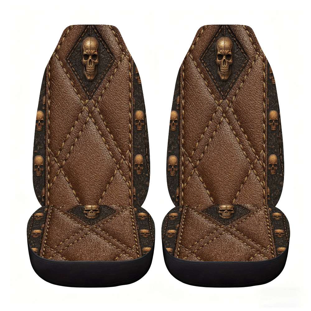 2pcs Brown Skull Car Seat Covers Suitable for Front Seats, High Back Design, Material, Suitable for Cars, SUVs and Trucks, Women's Car Accessories, Christmas Eve Scares, Halloween, Special Promotion Clearance.    Home Decor Supply | Online Retail | ShoreShopper.com
