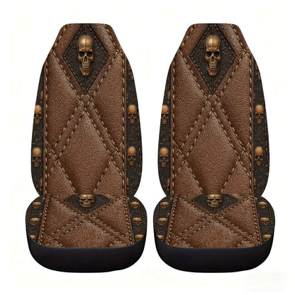 2pcs Brown Skull Car Seat Covers Suitable for Front Seats, High Back Design, Material, Suitable for Cars, SUVs and Trucks, Women's Car Accessories, Christmas Eve Scares, Halloween, Special Promotion Clearance.    Home Decor Supply | Online Retail | ShoreShopper.com