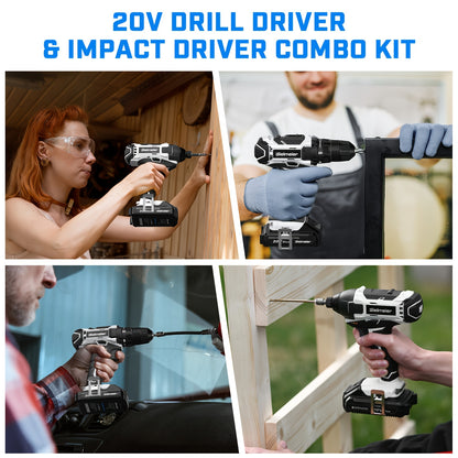 Bielmeier 20V 3/8" Drill And 1/4" Impact Driver Combo Kit, Featuring a Driving Speed of 3200RPM And a Drilling Speed of 1500RPM, Designed to Be Lightweight, with Two Speed Settings, Including 33pcs of Drive Bits And Sockets, - ShoreCo.Shop