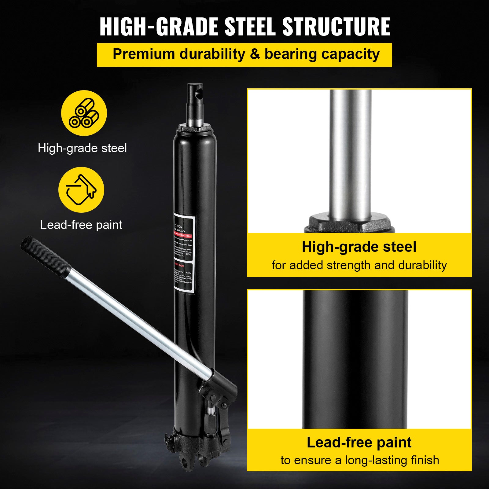 VEVOR Hydraulic Long Ram Jack, 3 Tons/6600 lbs Capacity, with Single Piston Pump and Clevis Base, Manual Cherry Picker with Handle, for Garage/Shop Cranes, Engine Lift Hoist, Black    Home Decor Supply | Online Retail | ShoreShopper.com