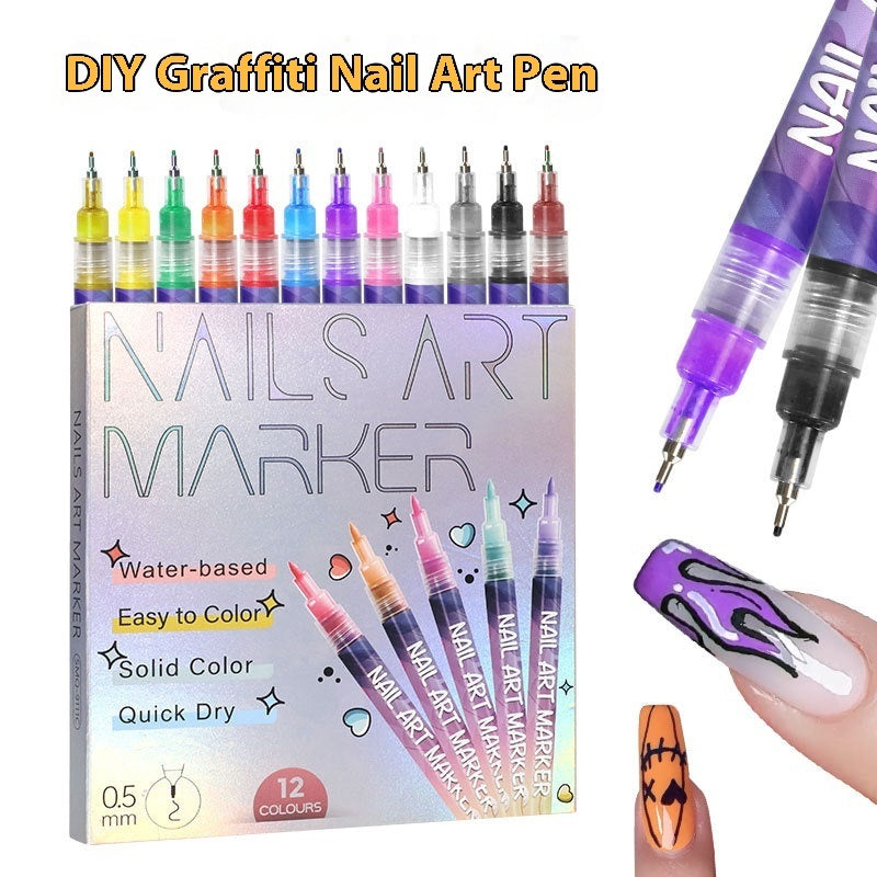Nail Art Graffiti Pen 12 Colors Acrylic Paint Painted    Home Decor Supply | Online Retail | ShoreShopper.com