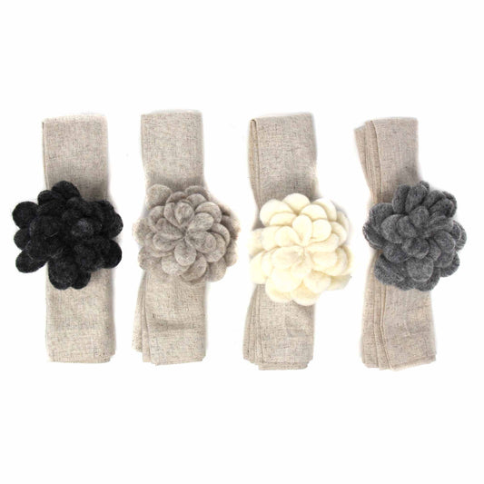 Hand Crafted Felt: Set of 4 Napkin Rings, Assorted Neutral Color Zinnias    Home Decor Supply | Online Retail | ShoreShopper.com
