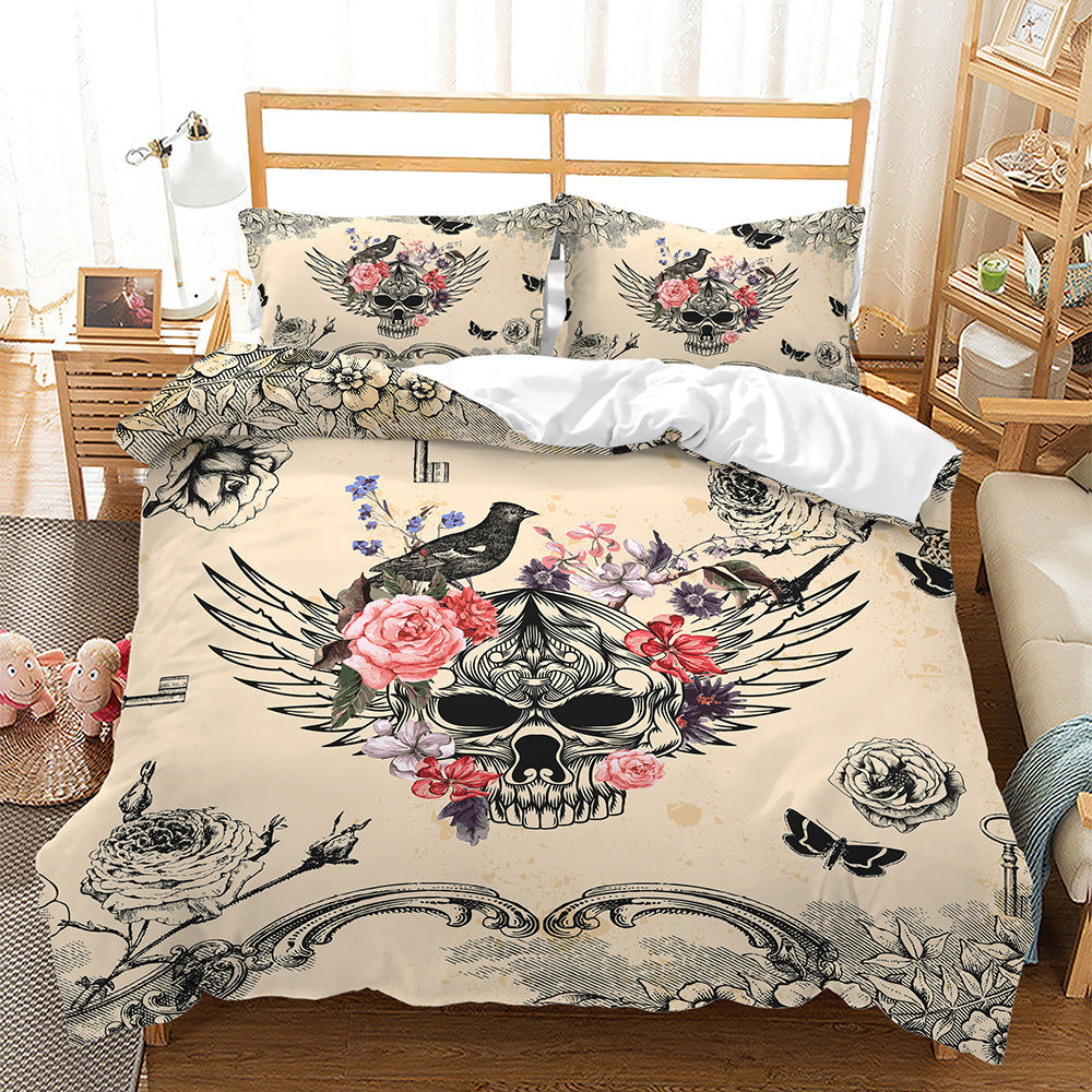 Digital Printing Halloween Crossbones Three Piece 3D Printing Quilt Cover    Home Decor Supply | Online Retail | ShoreShopper.com