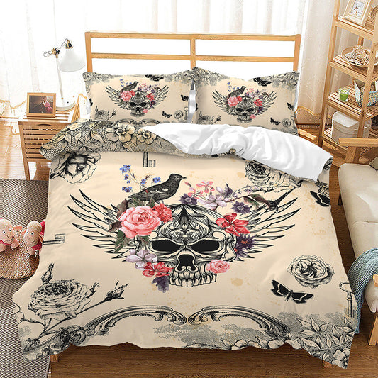 Digital Printing Halloween Crossbones Three Piece 3D Printing Quilt Cover    Home Decor Supply | Online Retail | ShoreShopper.com