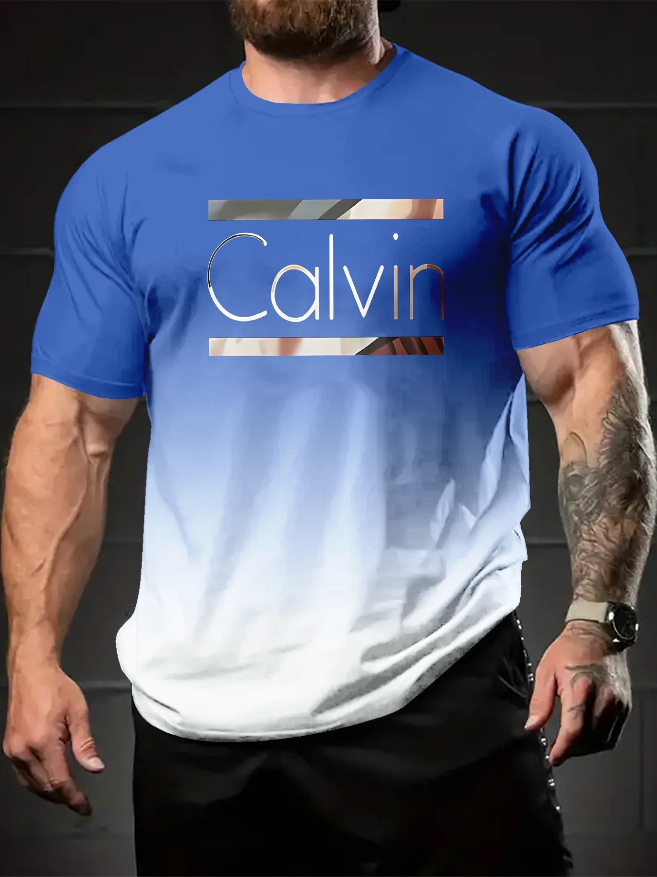 Summer Men'S 3D Digital Printing, Cool Gradual Change: "Calvin" Printed T-Shirt, Casual And Comfortable Versatile Men'S Round Neck Short Sleeves, Suitable for Daily And Sports Wear    Home Decor Supply | Online Retail | ShoreShopper.com