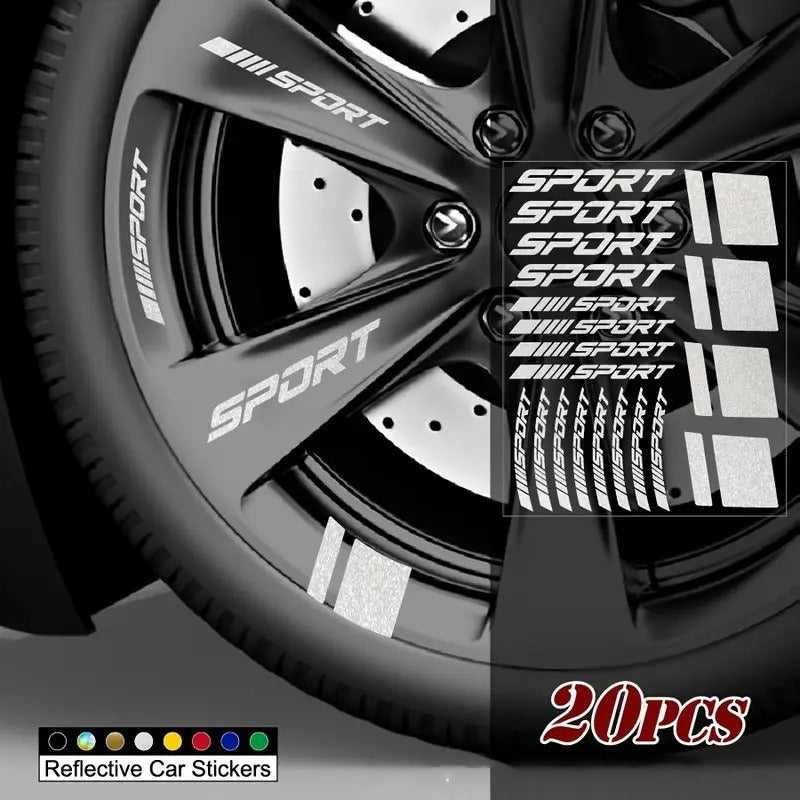 20pcs Reflective Sport Car Wheel Rim Vinyl Stickers - Self-Adhesive Racing Stripe Decals with Glossy Finish, Checkered & Stripe Patterns, Red/ Colors, Irregular Shapes for Night Driving Safety, Easy Application & Removal, Dur    Home Decor Supply | Online Retail | ShoreShopper.com
