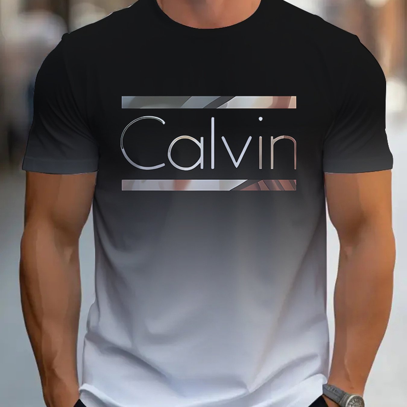 Summer Men'S 3D Digital Printing, Cool Gradual Change: "Calvin" Printed T-Shirt, Casual And Comfortable Versatile Men'S Round Neck Short Sleeves, Suitable for Daily And Sports Wear    Home Decor Supply | Online Retail | ShoreShopper.com