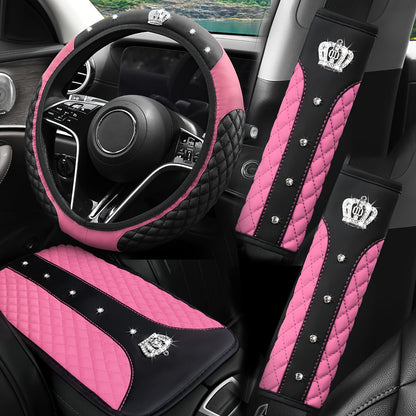 PU Leather Car Steering Wheel Cover Set, Carbon Fiber Pattern, Shoulder Pads, Leather Armrest, 4 pcs, for Comfortable Driving    Home Decor Supply | Online Retail | ShoreShopper.com
