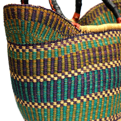 Bolga Tote, Mixed Colors with Leather Handle - 18-inch    Home Decor Supply | Online Retail | ShoreShopper.com