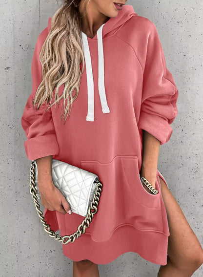 Women's Hooded Sweatshirt With Pockets Fashion Casual Split Mid-length Sweater Drawstring Tops    Home Decor Supply | Online Retail | ShoreShopper.com