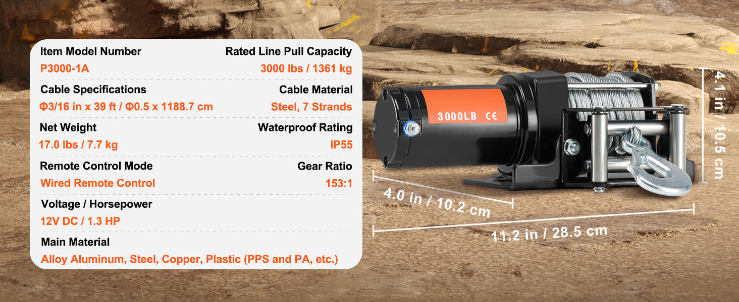 SucceBuy 3000lbs ATV/UTV Electric Winch 12V DC Steel Rope Winch with  39ft Cable Roller Wired Remote Control for Towing Off-Road    Home Decor Supply | Online Retail | ShoreShopper.com