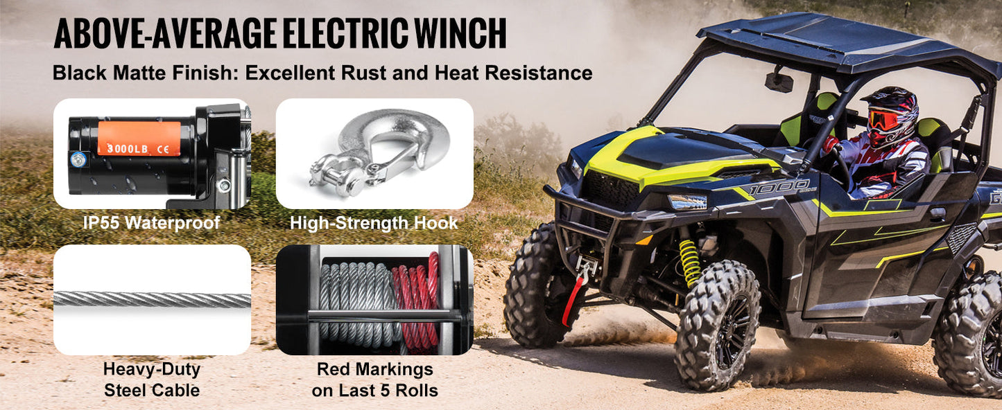 SucceBuy 3000lbs ATV/UTV Electric Winch 12V DC Steel Rope Winch with  39ft Cable Roller Wired Remote Control for Towing Off-Road    Home Decor Supply | Online Retail | ShoreShopper.com