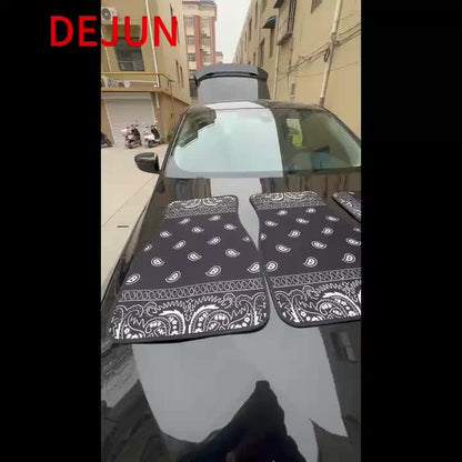[Black Retro Car Carpets] 4pcs Set Of Black Retro Patterned Car Carpets, Four-season Vehicle Carpets, with Anti-slip Base, Easy to Clean Car Interior Accessories, Suitable for All Car Models    Home Decor Supply | Online Retail | ShoreShopper.com