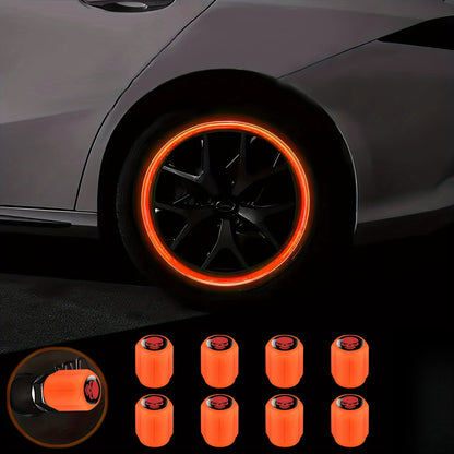 A Collection of Four Glowing Tire Valve Caps Designed to Stop Air from Escaping, Ideal for Vehicles Like Cars, Bikes, And Trucks, Adding a Fashionable Touch    Home Decor Supply | Online Retail | ShoreShopper.com