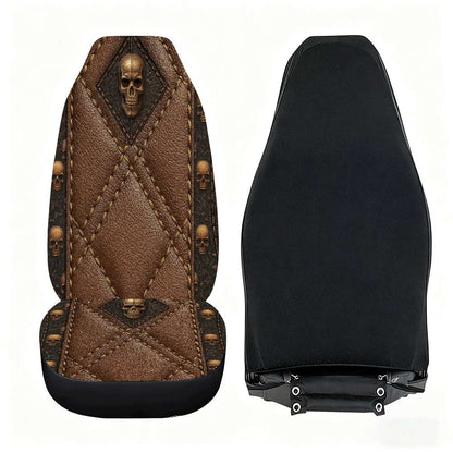 2pcs Brown Skull Car Seat Covers Suitable for Front Seats, High Back Design, Material, Suitable for Cars, SUVs and Trucks, Women's Car Accessories, Christmas Eve Scares, Halloween, Special Promotion Clearance.    Home Decor Supply | Online Retail | ShoreShopper.com
