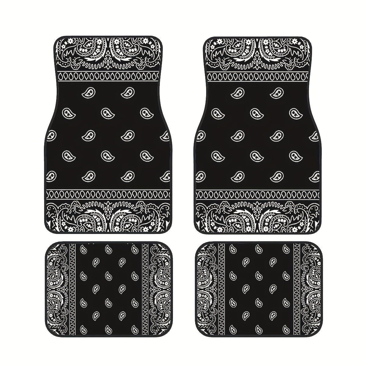 [Black Retro Car Carpets] 4pcs Set Of Black Retro Patterned Car Carpets, Four-season Vehicle Carpets, with Anti-slip Base, Easy to Clean Car Interior Accessories, Suitable for All Car Models    Home Decor Supply | Online Retail | ShoreShopper.com