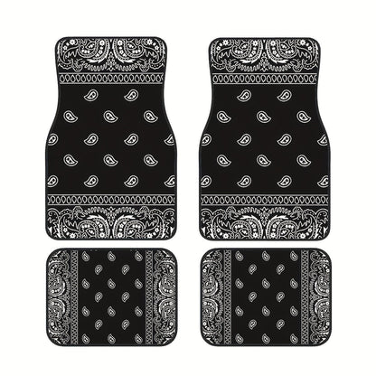[Black Retro Car Carpets] 4pcs Set Of Black Retro Patterned Car Carpets, Four-season Vehicle Carpets, with Anti-slip Base, Easy to Clean Car Interior Accessories, Suitable for All Car Models    Home Decor Supply | Online Retail | ShoreShopper.com