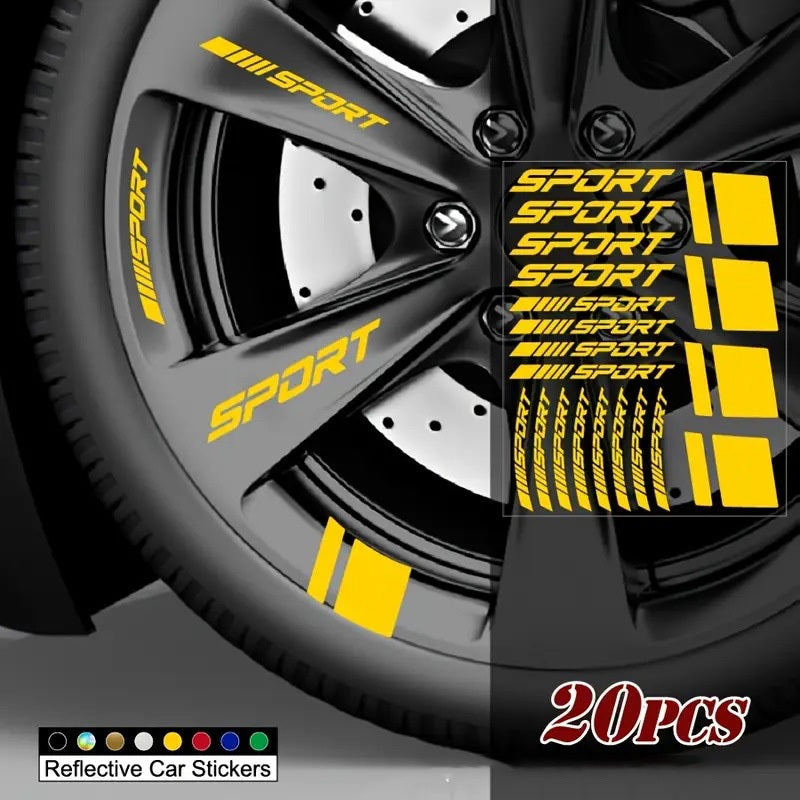20pcs Reflective Sport Car Wheel Rim Vinyl Stickers - Self-Adhesive Racing Stripe Decals with Glossy Finish, Checkered & Stripe Patterns, Red/ Colors, Irregular Shapes for Night Driving Safety, Easy Application & Removal, Dur    Home Decor Supply | Online Retail | ShoreShopper.com