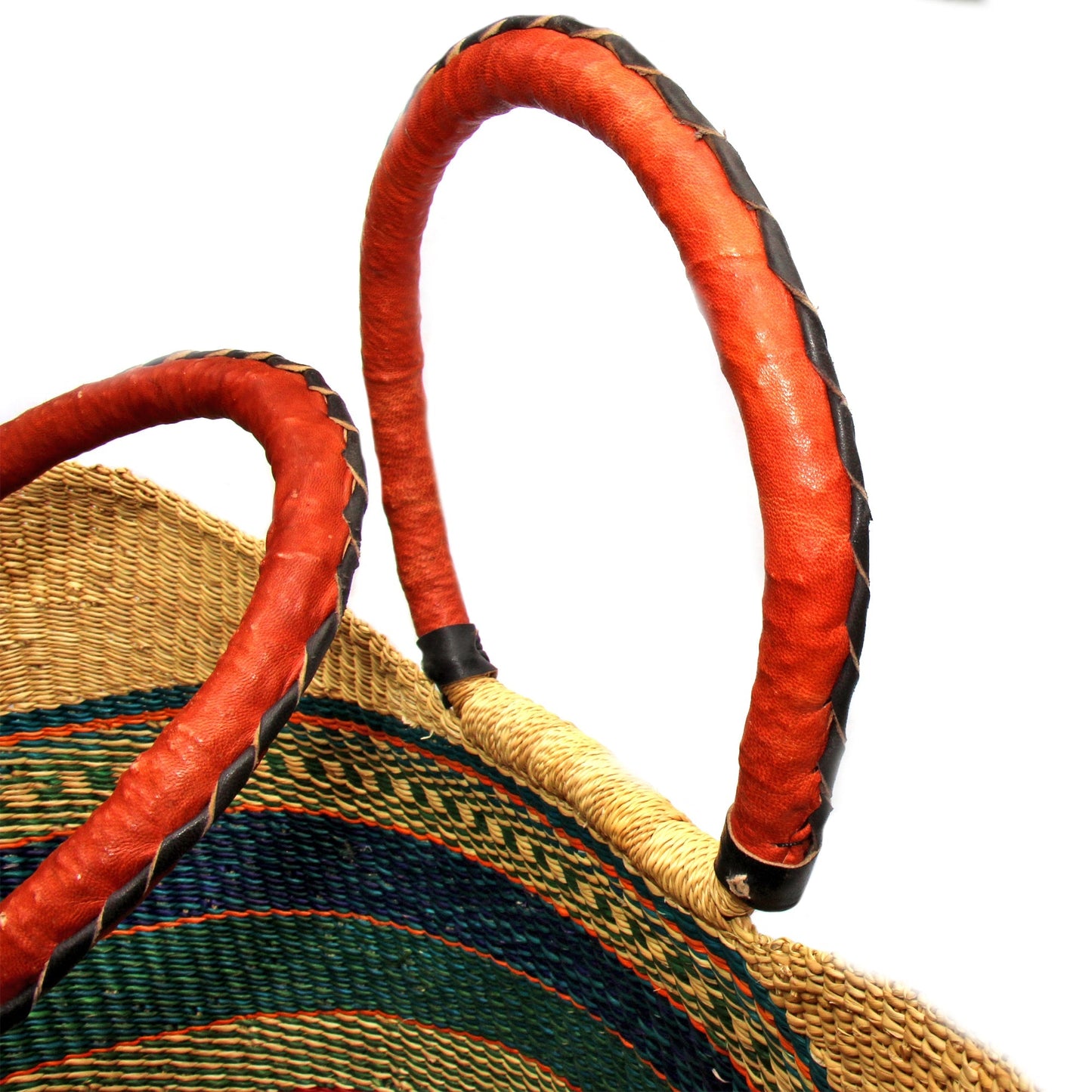 Bolga Tote, Mixed Colors with Leather Handle - 18-inch    Home Decor Supply | Online Retail | ShoreShopper.com