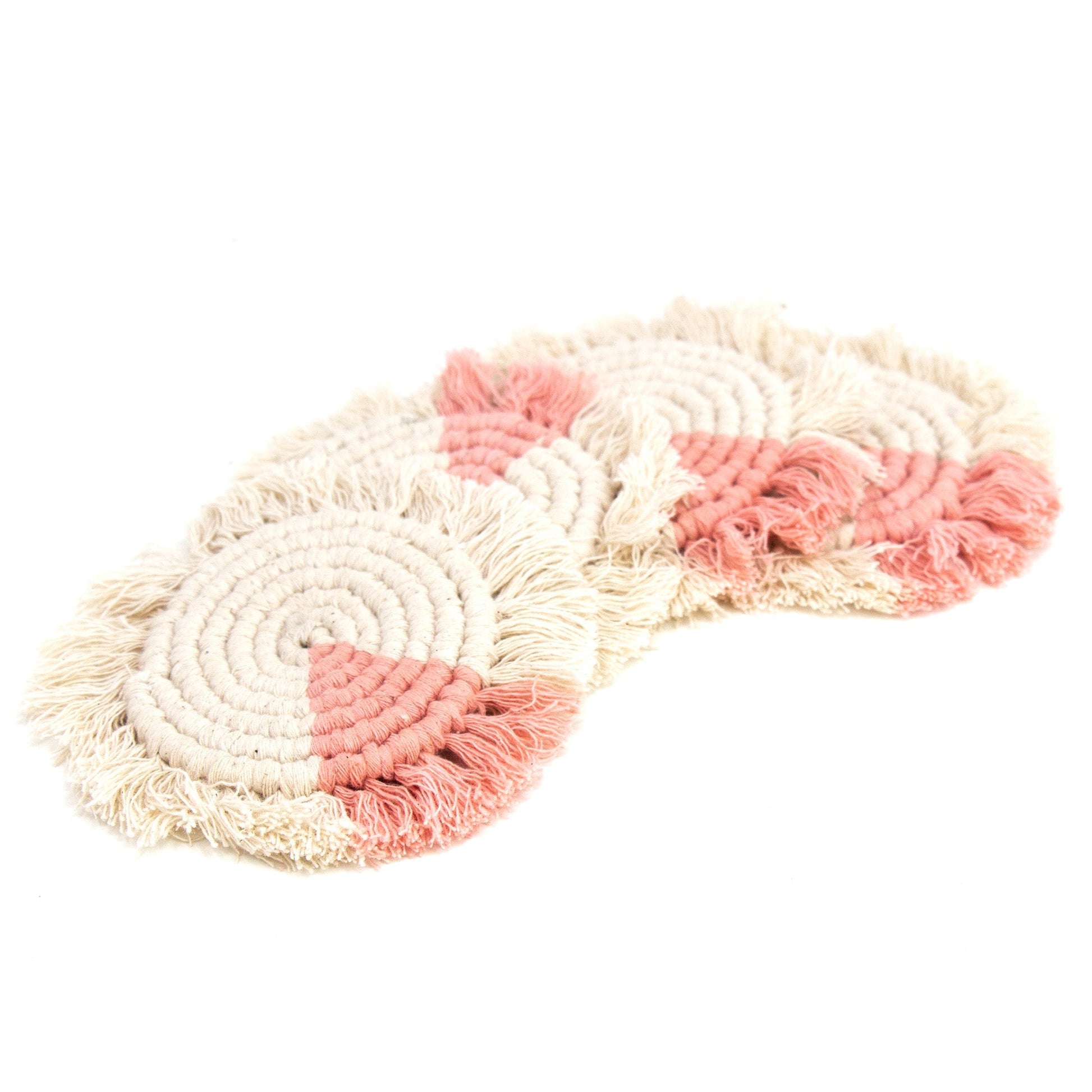 Macrame Coasters in Blush with fringe, Set of 4    Home Decor Supply | Online Retail | ShoreShopper.com