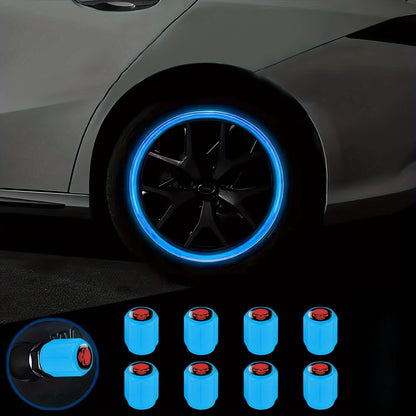 A Collection of Four Glowing Tire Valve Caps Designed to Stop Air from Escaping, Ideal for Vehicles Like Cars, Bikes, And Trucks, Adding a Fashionable Touch    Home Decor Supply | Online Retail | ShoreShopper.com