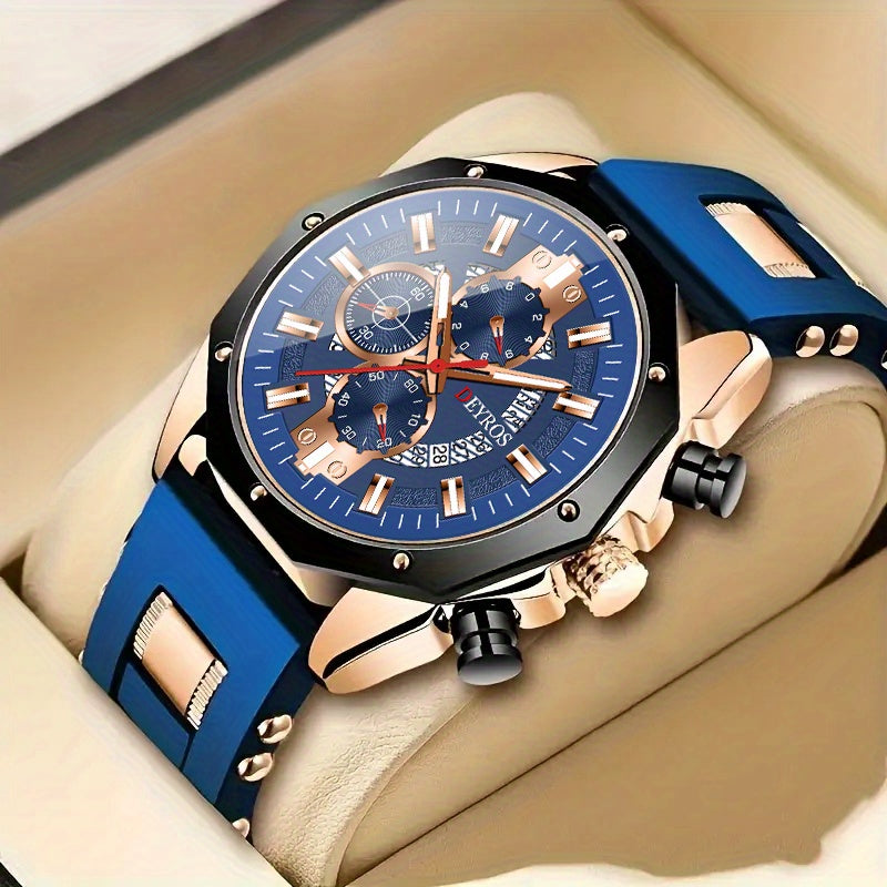 Men's Business Quartz Watch with Calendar | Durable Silicone Strap, Blue & Golden-Tone Business Casual Watch, Ideal Gift for Him    Home Decor Supply | Online Retail | ShoreShopper.com