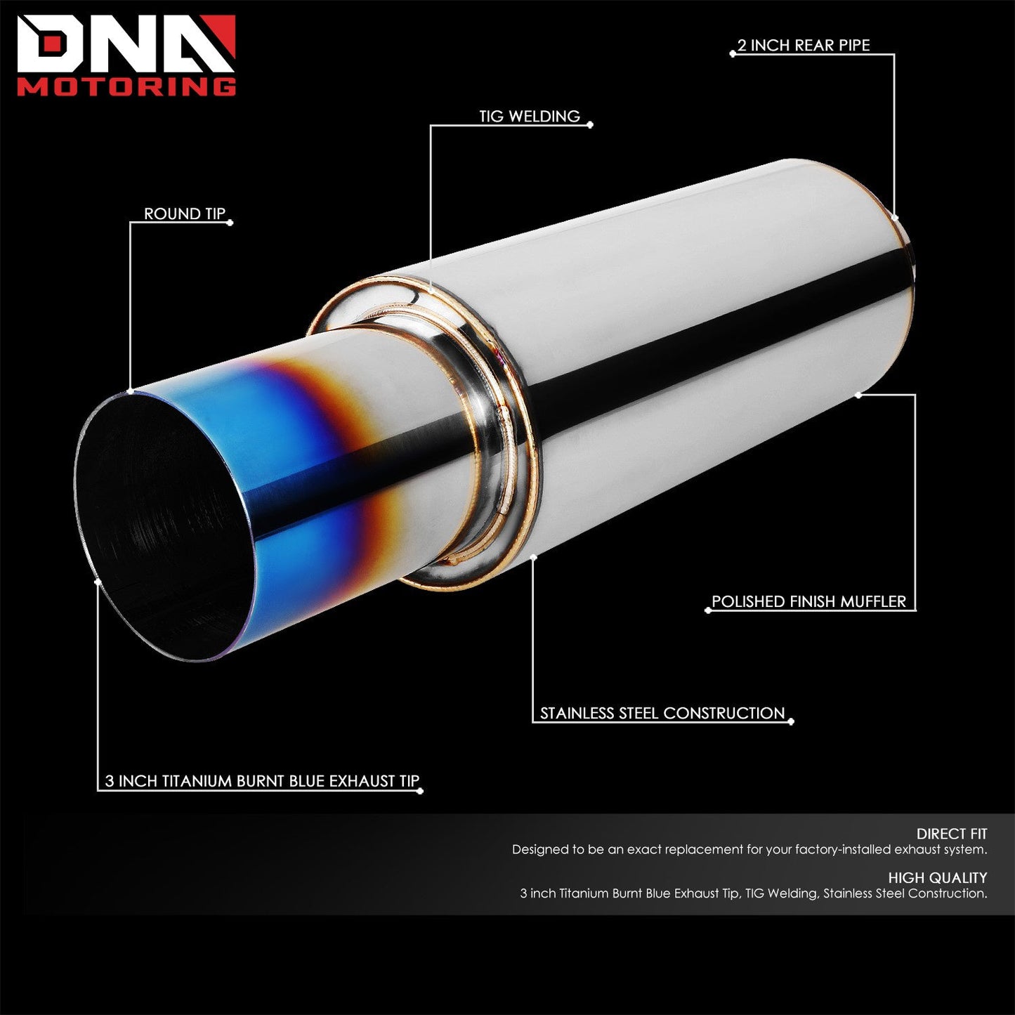 DNA MOTORING Stainless Steel Straight-Through Exhaust Muffler    Home Decor Supply | Online Retail | ShoreShopper.com
