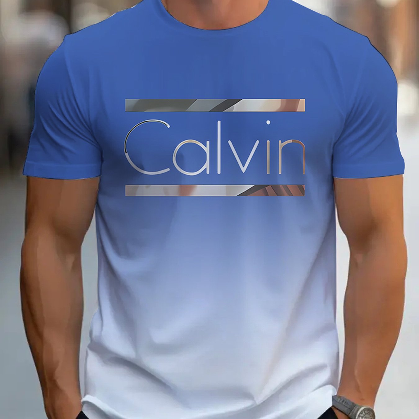 Summer Men'S 3D Digital Printing, Cool Gradual Change: "Calvin" Printed T-Shirt, Casual And Comfortable Versatile Men'S Round Neck Short Sleeves, Suitable for Daily And Sports Wear    Home Decor Supply | Online Retail | ShoreShopper.com