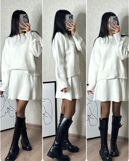 Sweater Skirt Sets For Women 2 Pieces Knit Casual Versatile Long Sleeve Pullover Elegant Solid High Waist Mini Skirt Outfit    Home Decor Supply | Online Retail | ShoreShopper.com