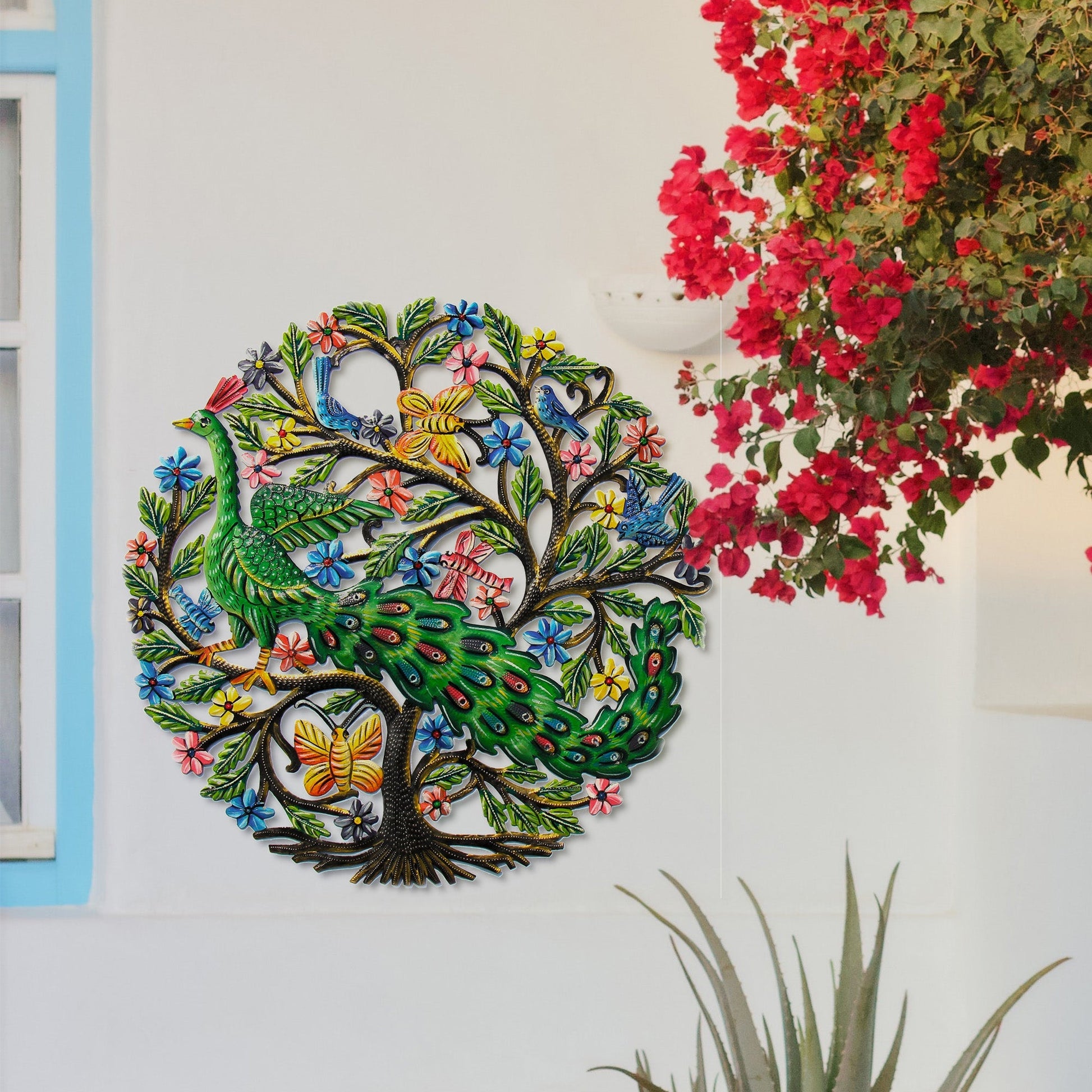 Peacock in Tree Haitian Metal Drum Wall Art    Home Decor Supply | Online Retail | ShoreShopper.com
