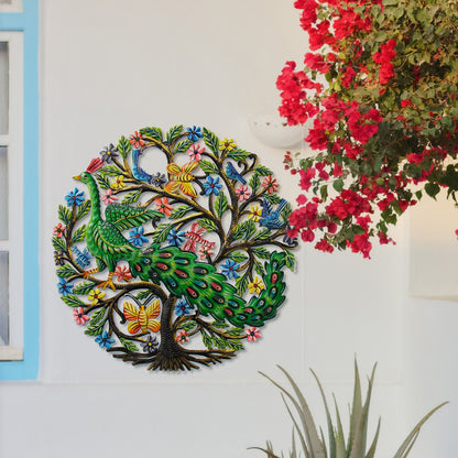 Peacock in Tree Haitian Metal Drum Wall Art    Home Decor Supply | Online Retail | ShoreShopper.com