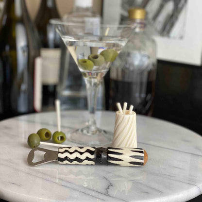 Hand-caved Cocktail Picks & Jar in Natural Bone    Home Decor Supply | Online Retail | ShoreShopper.com
