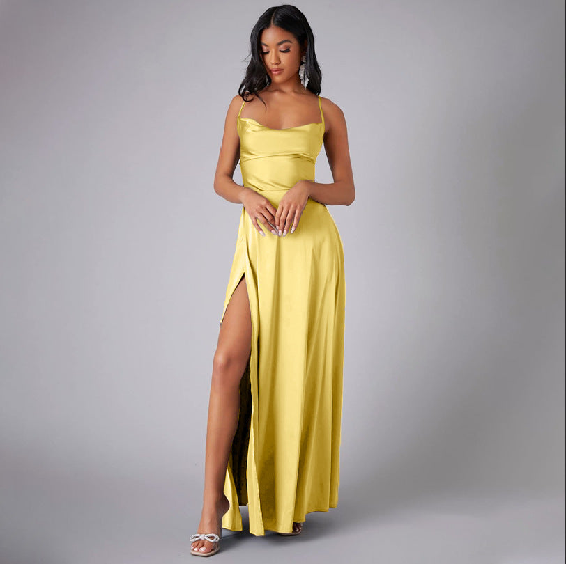 Summer Sexy Slimming Backless Strap Long Split Dress Women's Fashion High Waist Belted Gown V-neck    Home Decor Supply | Online Retail | ShoreShopper.com