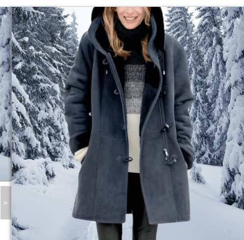 Winter Vintage Button Jackets Women's Warm Fleece Hooded Coat Casual Mid-Length Trench Top Outwear Clothing    Home Decor Supply | Online Retail | ShoreShopper.com