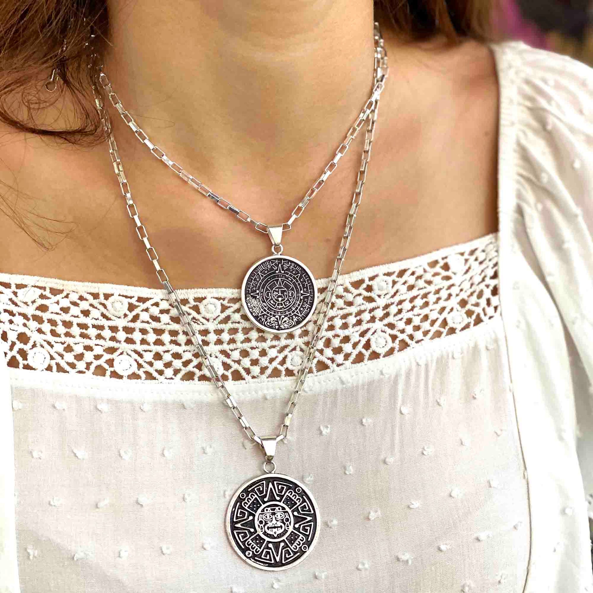 Alpaca Silver Aztec Face Pendant with Chain    Home Decor Supply | Online Retail | ShoreShopper.com