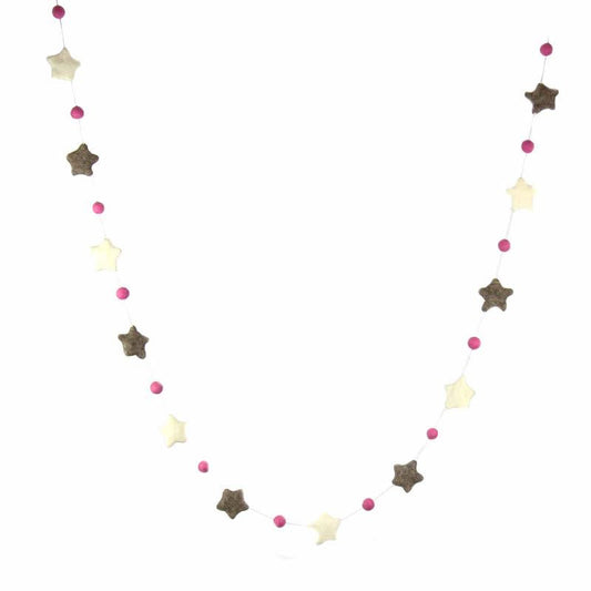 Hand Crafted Felt from Nepal: Stars Garland, Grey/Pink    Home Decor Supply | Online Retail | ShoreShopper.com