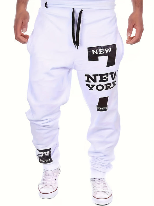 2024 Men'S Regular Fit Solid Color Sports Pants Featuring Dual Side Pockets And a Drawstring, with a Stylish 'NEW YORK' Print, Ideal for Casual Wear And Outdoor Activities    Home Decor Supply | Online Retail | ShoreShopper.com