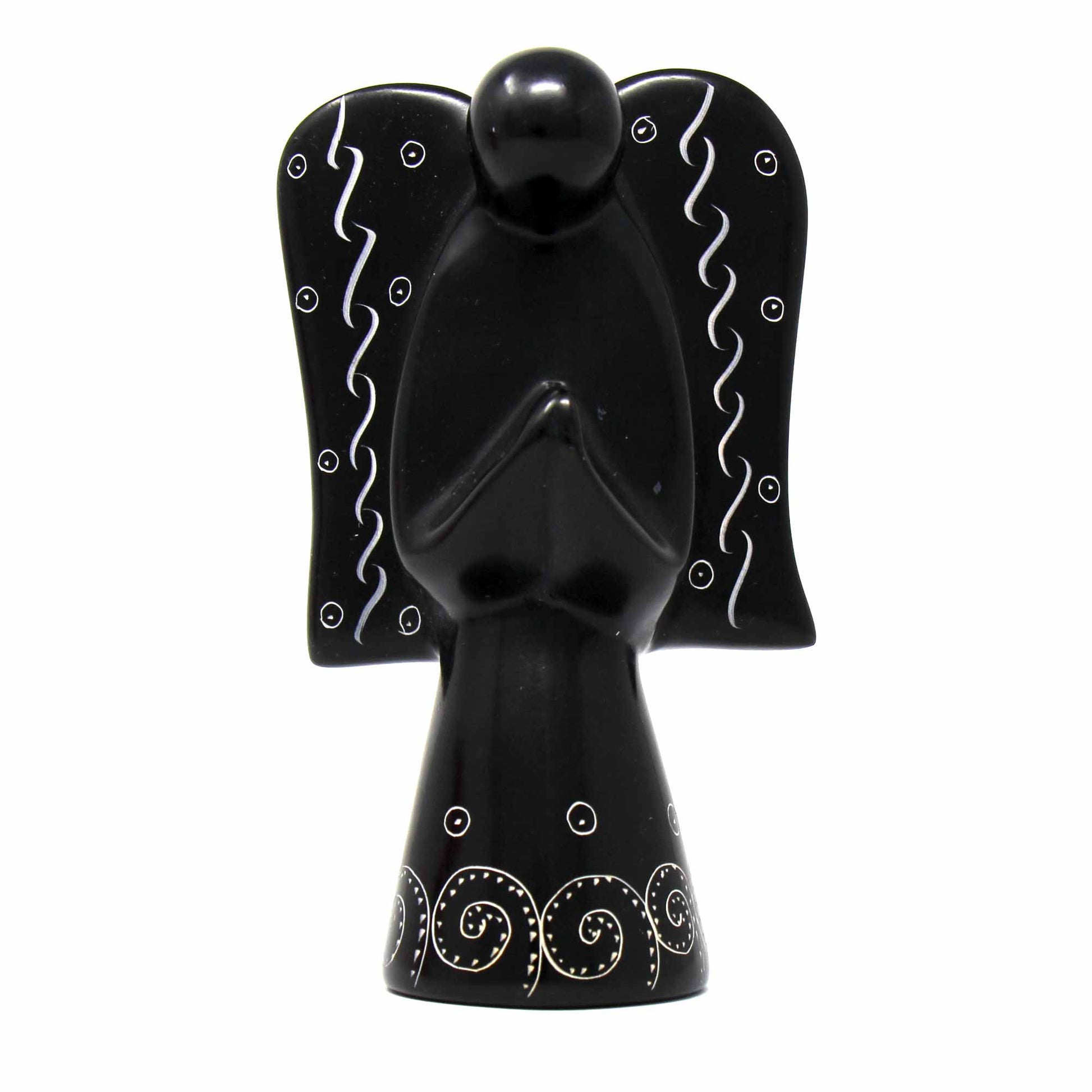 Soapstone Angel Sculpture - Black Finish with Etch Design    Home Decor Supply | Online Retail | ShoreShopper.com