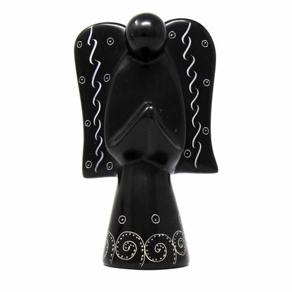 Soapstone Angel Sculpture - Black Finish with Etch Design    Home Decor Supply | Online Retail | ShoreShopper.com