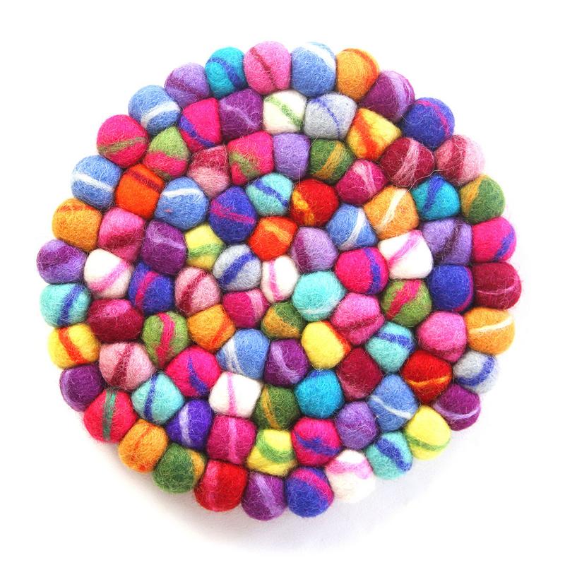 Hand Crafted Felt Ball Coasters from Nepal: 4-pack, Rainbow - Global Groove (T)    Home Decor Supply | Online Retail | ShoreShopper.com